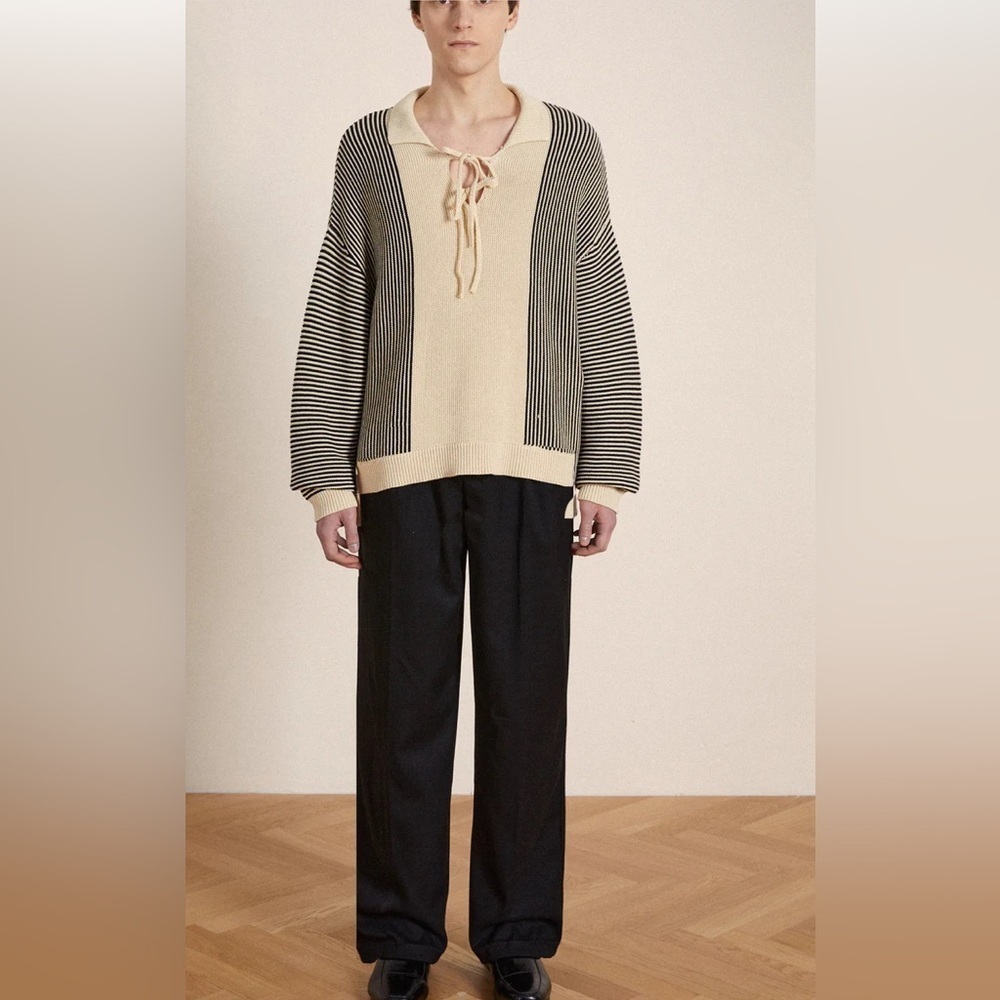 Found men’s TABAS TIE KNIT COLLARED SWEATER
in cream S